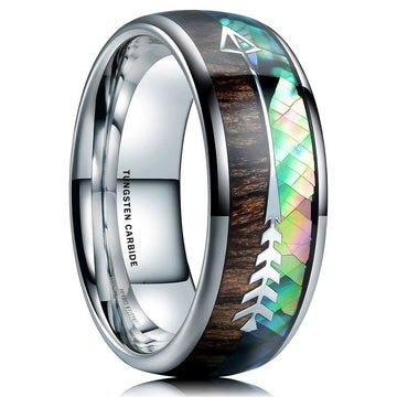 Silver Polished Natural Wood Grain Finger Ring